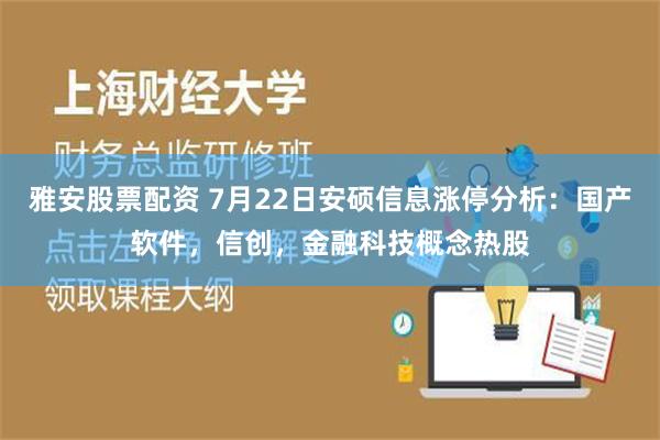 雅安股票配资 7月22日安硕信息涨停分析：国产软件，信创，金融科技概念热股