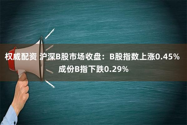 权威配资 沪深B股市场收盘：B股指数上涨0.45% 成份B指下跌0.29%